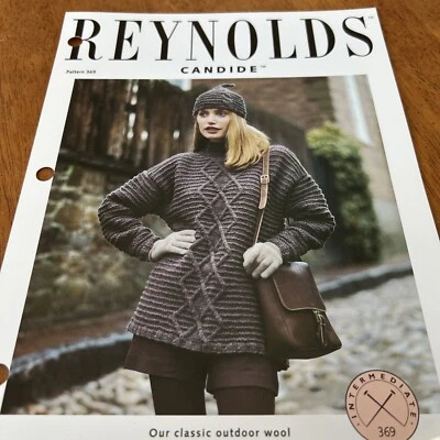 Suéter y sombrero pulóver liguero y cable tejido Candide #369 patrones REYNOLDS Foto 1 de 4