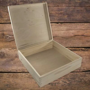 Caja de madera cuadrada grande | 36 x 36 x 10,5 cm | almacenamiento de regalo de pino liso - Imagen 1 de 10