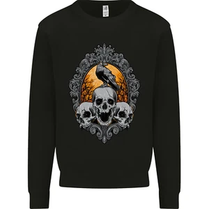 Gagak and Skulls Gothic Biker Crow Birds Kids Sweatshirt Jumper - Picture 1 of 3