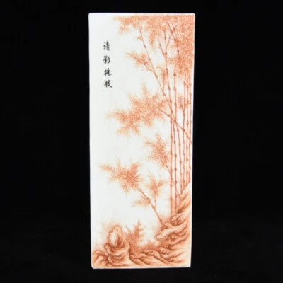 Vaso de pincel de bambu vermelho allite porcelana antiga dinastia República China 14,4" - Imagem 1 de 4