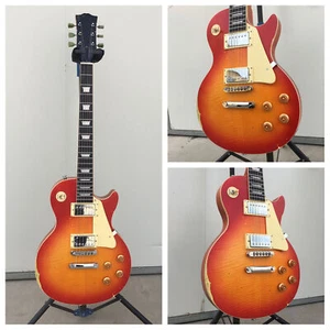 Vintage Relic Les Paul Electric Guitar Flame Maple Top Mahogany Cherry Sunburst - Picture 1 of 19