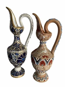 Menge 2 Vintage griechische handgefertigte handbemalte Keramik Ewer Vasen signiert 9,5" - Bild 1 von 12