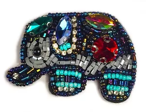 60mm Multicolor Rhinestone Beaded Elephant Brooch Patch Lapel Pin + Gift Box - Picture 1 of 8