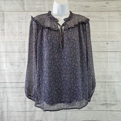 West Kei Stitch Fix Womens Ariana Ruffle Blouse Sz Large Blue Long Sleeve - Image 1 of 4