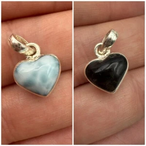 Larimar Amber Heart Pendant .925 Sterling Silver Charm Necklace Jewelry - Picture 1 of 4
