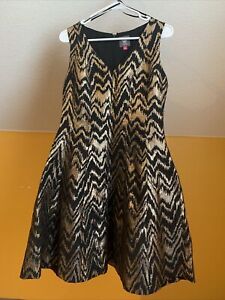Size 8 Women’s A Line Dress Gold Black Vince Camuto Sleeveless Formal