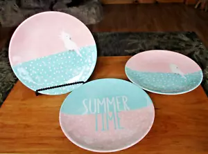 Zak Designs Cockatoo /Summer Time Melamine Plates-Set of 3 Pink/Teal - Picture 1 of 1
