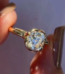 Conjunto de bisel minimalista anillo solitario, anillo de compromiso de boda clásico antiguo mina - Imagen 1 de 3