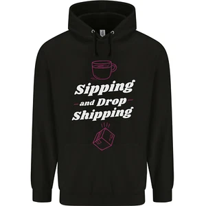 Sipping and Dropshipping Funny Coffee Work Childrens Kids Hoodie - Picture 1 of 3