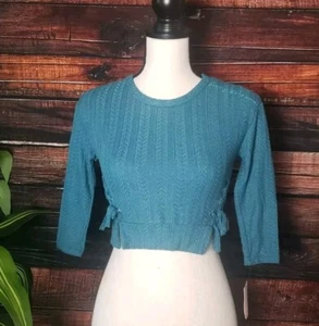 Tommy Bahama Top Size 4 Crop Teal Knit Shirt Blouse Matching Scrunchie Womens - Picture 1 of 11