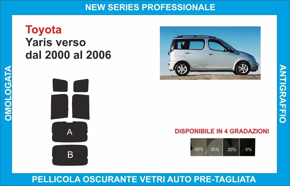 pellicole oscuranti vetri pre-tagliata Toyota Yaris Verso dal 2000-06 kit post - Imagen 1 de 1