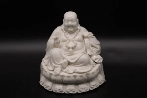 Vintage weiße Keramik lachender Buddha Statue - lächelnder Mönch Figur mit Markierung - Bild 1 von 14