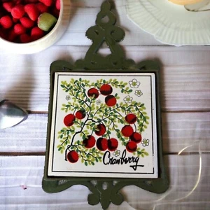 Vintage Ceramic and Iron Cranberry Kitchen Trivet MCM Midcentury Retro Kitchen - Picture 1 of 7
