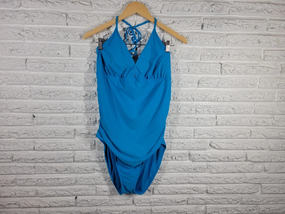 Traje de baño antiguo azul marino para mujer XXL Plus una pieza halter azul playa piscina rayón spandex Foto 1 de 4