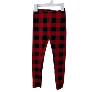 Cat & Jack Girls Plaid Leggings Medium 7/8 Red Black Patterned Bottoms Stretch - Picture 1 of 3