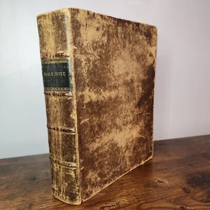 Antique 1800's Leather Bound Family Holy Bible by Kimber and Sharpless - Picture 1 of 16