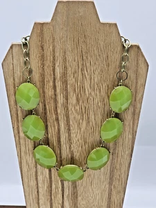 Premier Designs MINT CONDITION Necklace Matte Gold Olive Green Gems 18" - Picture 1 of 10