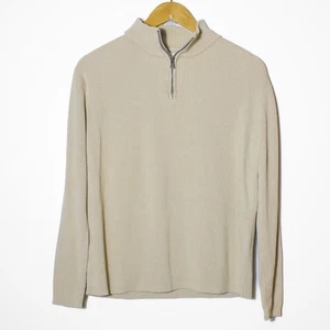 Vintage Herren Perry Ellis 1/4 Quarter Zip Rippstrick Pullover Beige Größe L - Bild 1 von 7