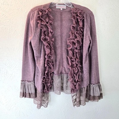Cárdigan Fairycore con Volantes M Púrpura Lazo de Encaje Estrás Y2K Suéter Cachichino Foto 1 de 4