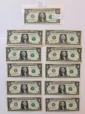 Lot of 10 -2017 $1 Star* Notes Low  Serial Numbers -w free 2021 * note - Image 1 of 4