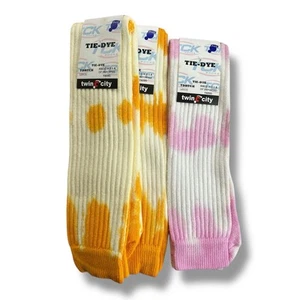 Tck Tie Dye Yellow Tube Socks Soccer Size L 2 Pair With Pink White Tie Dye Socks - Picture 1 of 3