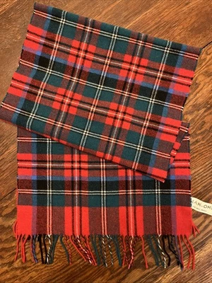 Vintage Wool Scarf Red Green Blue Black Ivory Large No Label W/ Dry Cleaning Tag - Image 1 of 4