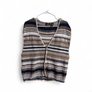 Vintage Structure Knit Sweater Vest Men’s XL Striped Ramie Cotton 90s Y2K - Picture 1 of 4