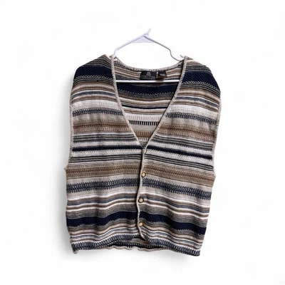 Vintage Structure Knit Sweater Vest Men’s XL Striped Ramie Cotton 90s Y2K - Image 1 of 4