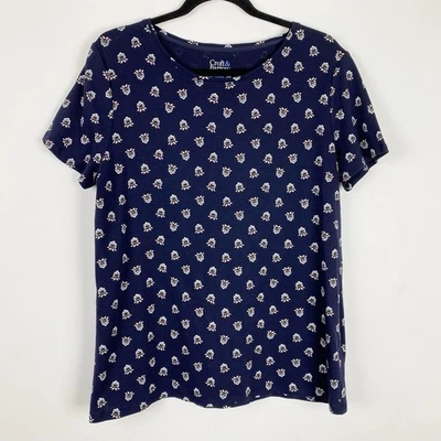 Croft & Barrow Navy Blue Fleur de Lis SS Cotton Classic Tee T-Shirt Womens M - Image 1 of 4
