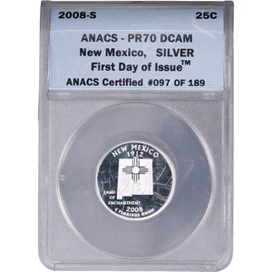 2008-S Silver New Mexico State Quarter - Proof ~ ANACS PR70 DCAM - FDOI - Picture 1 of 2