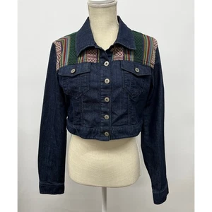 Mono B Damen bestickte Patchwork Cropped Jeansjacke Large - Bild 1 von 16
