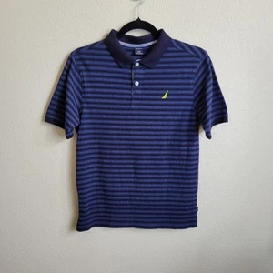 Nautica Blue/Navy Striped Short Sleeve Polo Boys Large 14/16 - Picture 1 of 6