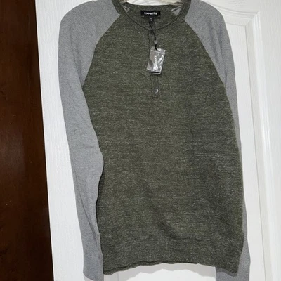 Express Mens Sweater green/grey  Henley Long Sleeve Crew Neck Size M - Image 1 of 4