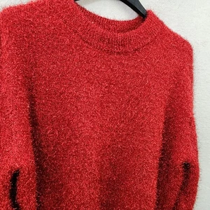 Holiday Women's Oversized Red Christmas Valentine Sparkle Metallic Sweater M - Picture 1 of 7