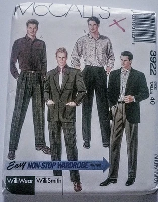 Pantalones/camisa McCall's para hombre patrón #3922 talla 40 sin cortar Foto 1 de 3