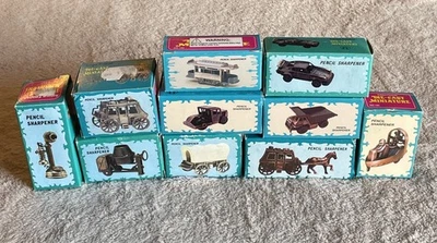 Lot of 10 Vintage Miniature Die Cast Metal Pencil Sharpeners With Boxes  - Image 1 of 4