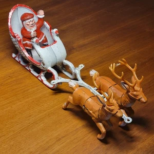 Trineo y reno de Papá Noel de hierro fundido vintage de Navidad - Imagen 1 de 11