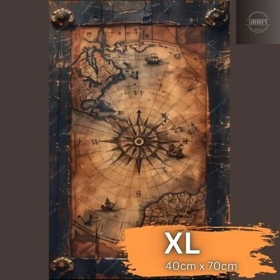 MARKENLOS Diamond Painting Bild, groß, XL / 40cm X 70cm / Ozeankarte mit Kompass