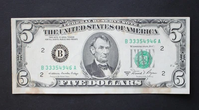 1981 A $5 New York Federal Reserve Note/F-1977B/about uncirculated/FREE SHIPPING - Image 1 of 4