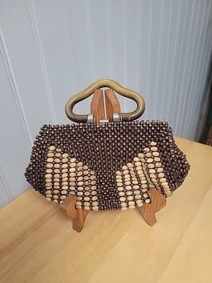 Bolso sin asas vintage Jemco con cuentas de madera con cierre de metal Grp Tite Foto 1 de 4