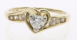 Bague de fiançailles en diamant véritable en forme de cœur pour femme en or jaune 14 carats