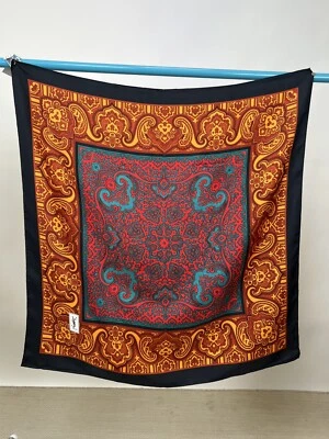 Vintage Authentic YSL Designer Silk Paisley Print 34" Square Scarf Black Red - Image 1 of 4