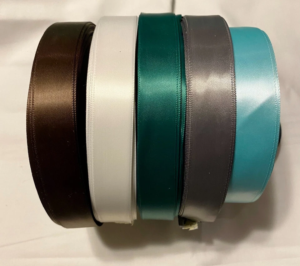75 Yds SINGLE FACE SATIN RIBBON Assorted colors (15 yds of 5 colors) 7/8" Wide - Image 1 of 1