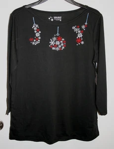 Damen 3/4 Arm Top schwarz Größe S Weihnachten JOY Maschinenstickerei Neu mit Etikett Urlaub - Bild 1 von 6