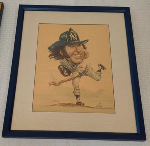 Vintage 1973 Stark Yankees SPARKY LYLE Newspaper Comic Caricature Poster Framed - Picture 1 of 2