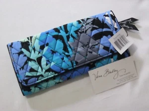 Vera Bradley CAMOFLORAL Trifold WALLET Clutch COIN Blue BLACK 4 PURSE Tote NWT - Picture 1 of 5