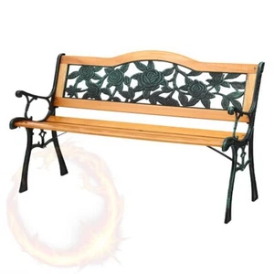 Gardeon Outdoor Garden Bench Seat 126cm Wooden Cast Iron 3 Seater Patio - Picture 1 of 7