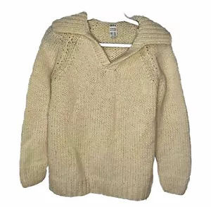 Vintage Greece Hand Chunky Knit Cream Wool Shawl Sweater - Picture 1 of 3