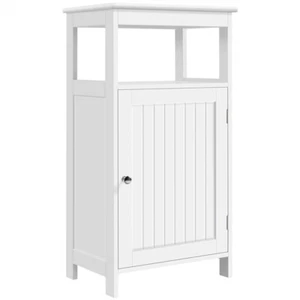 4-Tier Bathroom Floor Storage Cabinet w/Adjustable Shelves & Single Door, White - Picture 1 of 12