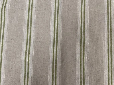 French Vintage Linen Fabric Stripe Green Curtain Blind Upholstery - Image 1 of 4